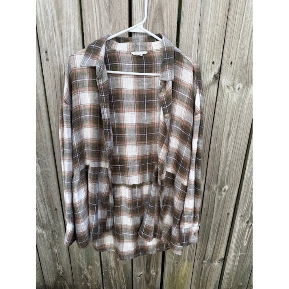 Grunge Earthy Cabin American Eagle Plaid Shirt M Brown Oversized Button Down